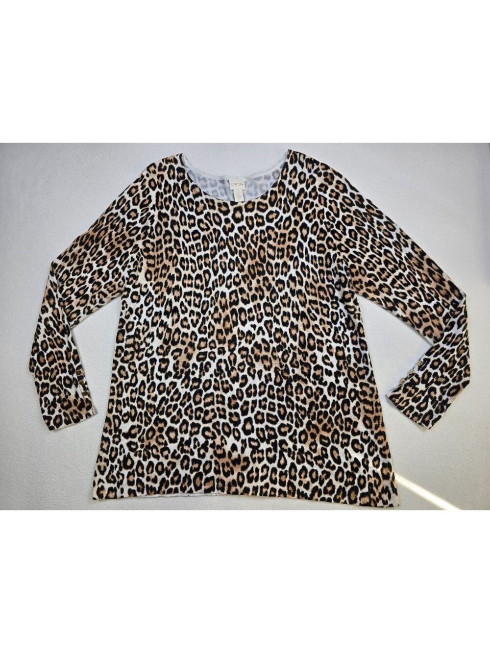Chicos Leopard Print Long Sleeve Top Size 3 XL Lightweight Sweater